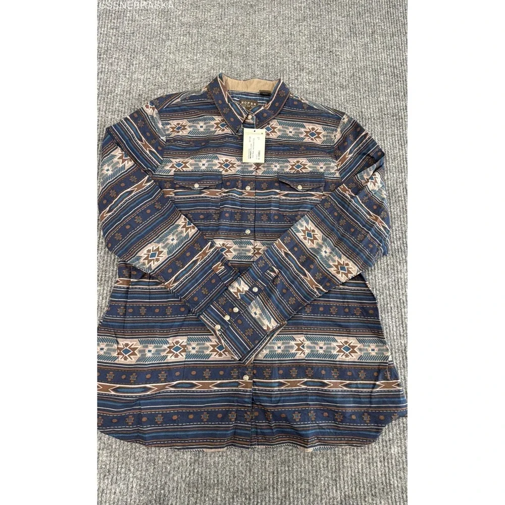Roper Blue Wear The West Men's Aztec Print Western Snap Shirt Cloudy Sunset - XL